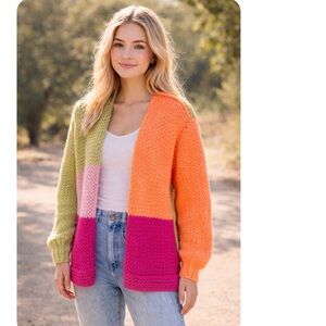 Listicle sorbet colorblock soft chunky knit cardigan sweater, size Medium